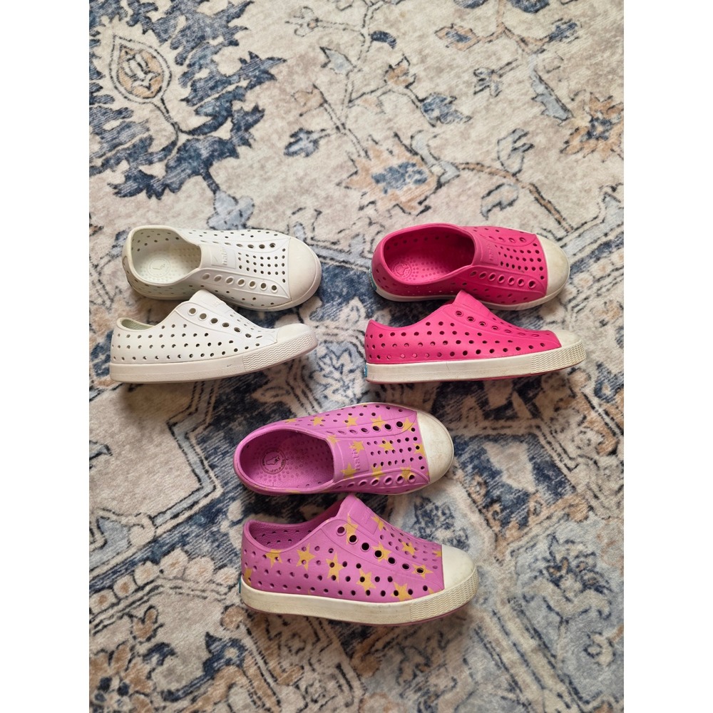 Native Jefferson Toddler Size 9 Pink White Stars Slip On Sneakers Bundle